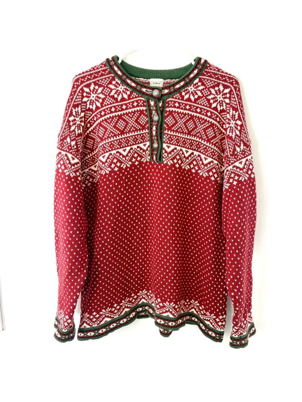 LL Bean Women’s XL Fair Isle Nordic 100% Cotton Thick Holiday Christmas Sweater